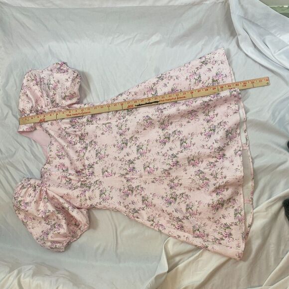 Hyacinth House Tuckernuck Pink Jacquard Empire Ella Mini Dress Sz M? Puff Sleeve - Picture 14 of 14
